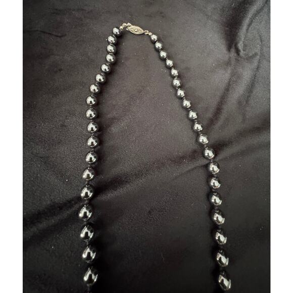 24″ Black Hematite Bead Necklace – Heavy, Knotted Strand, Genuine Stone Look - Picture 4 of 4